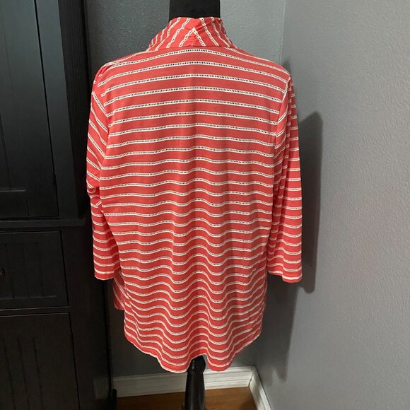 Susan Graver Weekend Open Front Cardigan XL Striped Lightweight Eyelet Casual - Picture 7 of 8